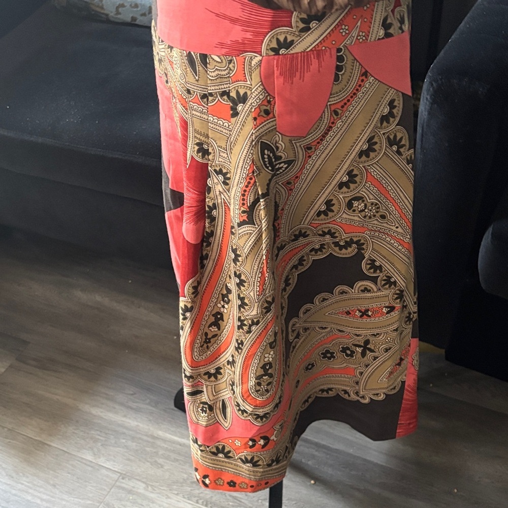 Paisley Print Women's Skirt - Coral and Brown - Picture 2 of 3